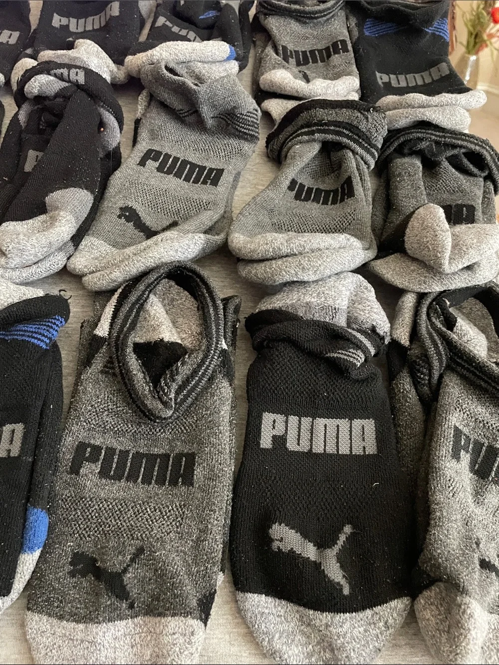 17 pairs of Puma Men's No-Show Athletic Socks in Black and Gray with Blue Accent